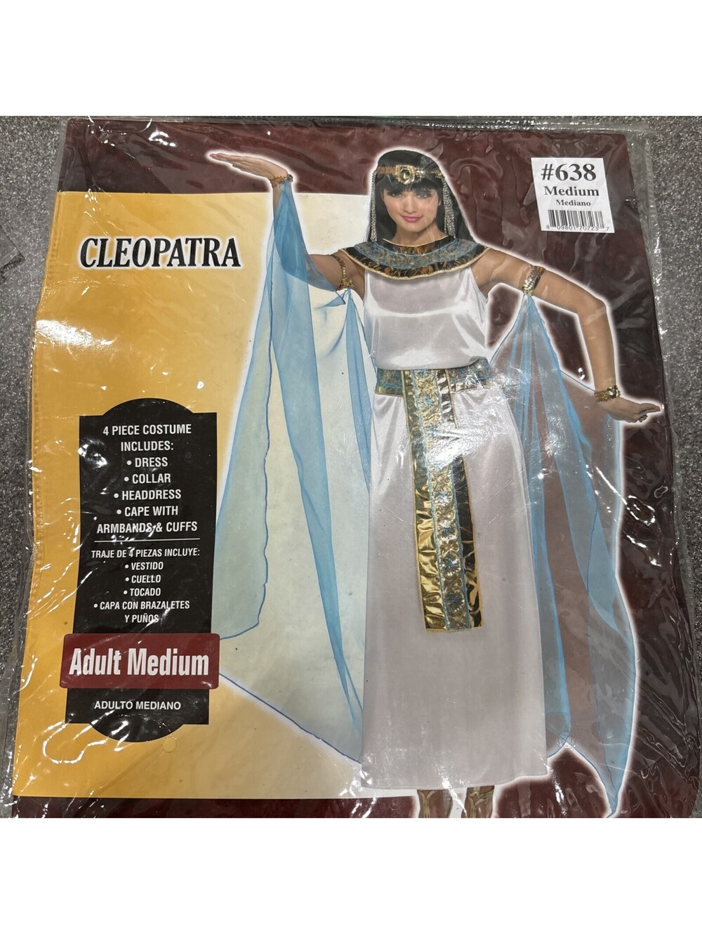 Adult Cleopatra Egyptian Queen Halloween Costume 4 PCs, Size Adult Medium 6-8